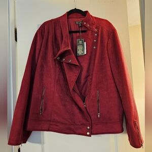 DG2 by Diane Gilman Burgundy Suede Moto Jacket Asymmetrical Design